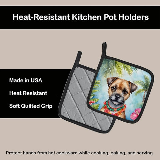 Caroline's Treasures Border Terrier Luau Pair of Pot Holders Kitchen Heat Resistant Pot Holders Sets Oven Hot Pads for Cooking Baking BBQ, 7 1/2 x 7 1/2