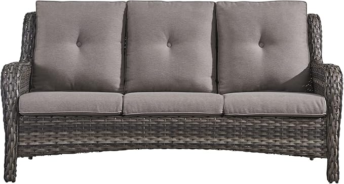 Rilyson Outdoor Patio Wicker Sofa, 900Lbs Weight Capacity Large 3 Seater Wicker Patio Couch with 4in Seat Cushions and Deep Seating, All Weather for Backyard, Garden, Poolside (Mixed Grey/Grey)