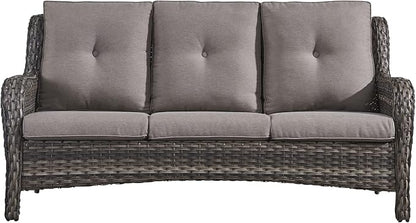 Rilyson Outdoor Patio Wicker Sofa, 900Lbs Weight Capacity Large 3 Seater Wicker Patio Couch with 4in Seat Cushions and Deep Seating, All Weather for Backyard, Garden, Poolside (Mixed Grey/Grey)
