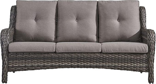 Rilyson Outdoor Patio Wicker Sofa, 900Lbs Weight Capacity Large 3 Seater Wicker Patio Couch with 4in Seat Cushions and Deep Seating, All Weather for Backyard, Garden, Poolside (Mixed Grey/Grey)