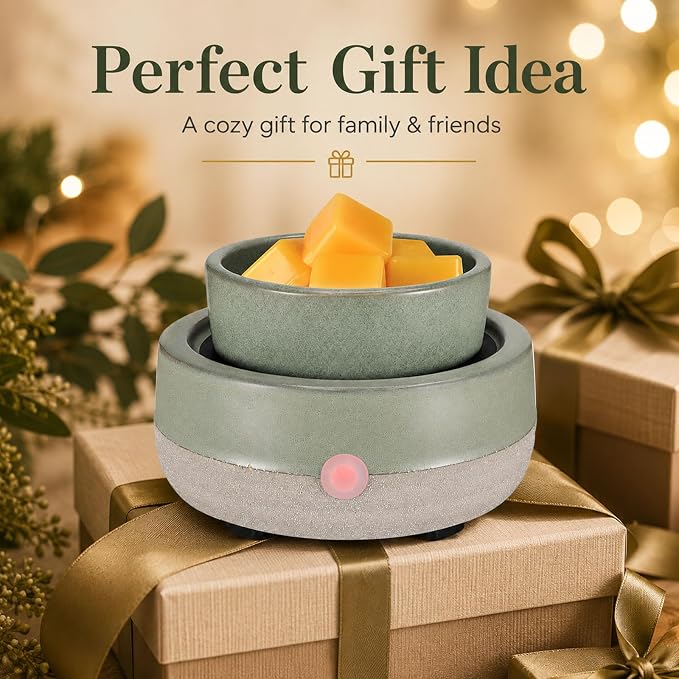 Candle Wax Melt Warmer with Timer Ceramic Electric Wax Melt 4-in-1 Oil Burner Adjusting Temperature Fits Yankee Large Jar Scented Candle for Home Decor Birthday Gifts for Women Mom Grandma Girls Green