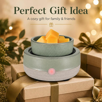 Candle Wax Melt Warmer with Timer Ceramic Electric Wax Melt 4-in-1 Oil Burner Adjusting Temperature Fits Yankee Large Jar Scented Candle for Home Decor Birthday Gifts for Women Mom Grandma Girls Green
