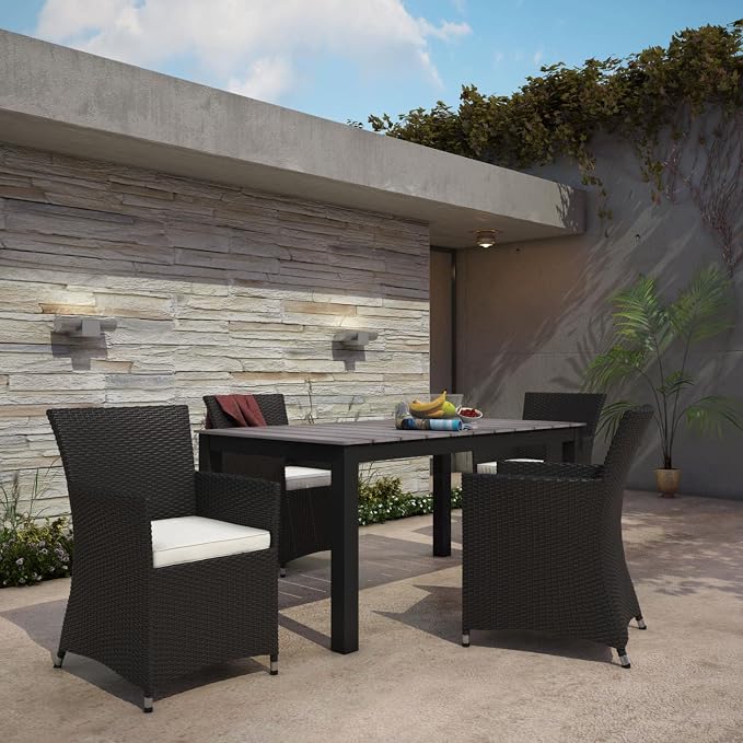 Modway Junction 5 Piece Outdoor Patio Dining Set, 81.8" x 109" x 32", Brown White