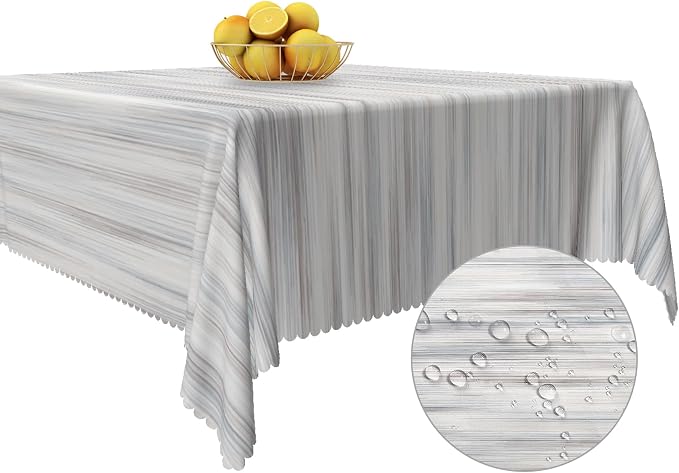 Gray Striped Table Cloth for Square White Vintage Grain Retro Texture Washable Table Cover 60x60 Inch Polyester Stain Resistant Cloth Table Cover for Home Restaurant Picnic Camping BBQ