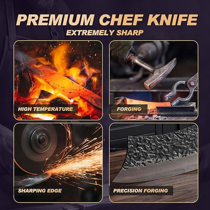 Butcher Knife, Hand Forged Serbian Chef Knife & Meat Cleaver & Viking Knife, Food Cutting Kitchen Knife for Home, Outdoor Cooking, Camping BBQ Gift for Men