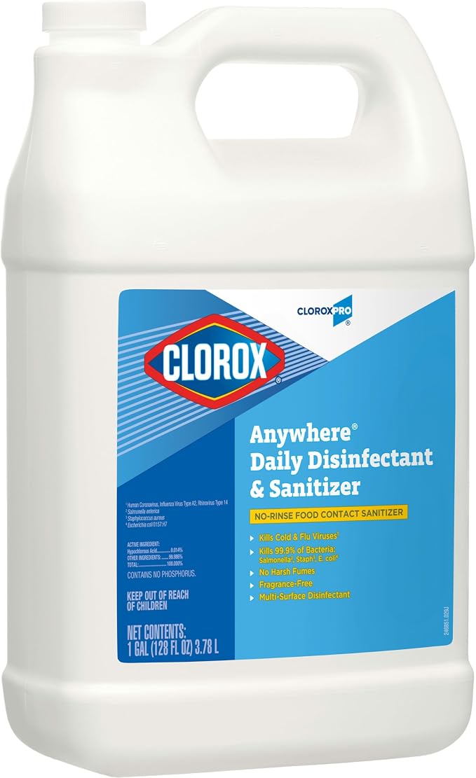 CloroxPro Anywhere Daily Disinfectant and Sanitizer, No-Rinse Food Contact Sanitizer, Refill, 128 Fluid Ounces