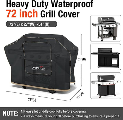 Exclusive Foldable 72 inch Grill Cover, 600D Heavy Duty Large Outdoor BBQ Cover for 6 Burners Grill Weber Nexgrill CharBroil Monument, Black