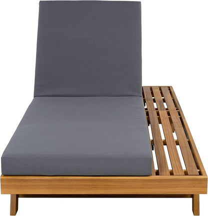 Christopher Knight Home Kayes Acacia Wood Chaise Lounge with 4'' Cushion, Outdoor 79'' Patio Recliner Chair with 4-Position Adjustable Backrest, Sun Lounger for Poolside Backyard, Teak+Dark Gray