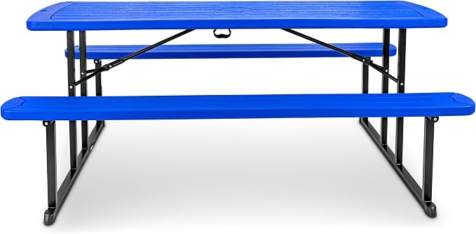 OEF Furnishings Heavy Duty Blow Molded Folding Picnic Table - Blue, Black Fram