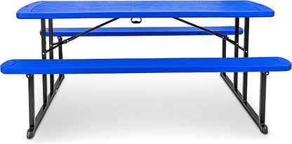 OEF Furnishings Heavy Duty Blow Molded Folding Picnic Table - Blue, Black Fram