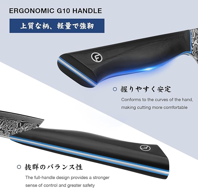 FINTISO Chef Knife 8 inch, 67-Layer Japanese Damascus Steel Kitchen Knife, Sharp Knife with G10 Handle, Professional Cooking Knives for Home and Kitchen