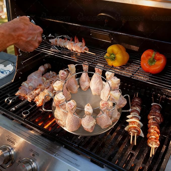 Vertical Skewer Gyro Spit Pan with Chicken Leg Rack for Grill, 13 Inch Stainless Steel-Shawarma Stand for Oven, Al Pastor Skewer with 8-12 Inch Sticks, for Tacos, Chicken Drumstick, Brazilian