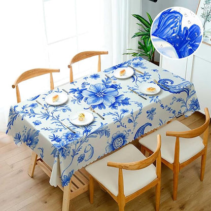 Swono Paisley Floral Blue Tablecloth Ethnic Batik Mandala Blue Decorative Table Cover Dining Tablecltoh for Kitchen, Party Banquet and Holiday Tablecloth, 52x70 Inch(4-6 Seats)