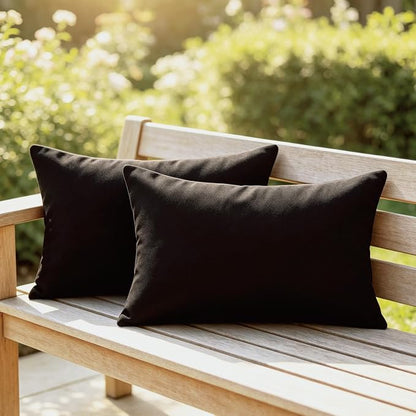 Outdoor Throw Pillows with Inserts, Waterproof Pillows for Outdoor Seating, Square Decorative Garden Cushion for Patio Furniture, Bed, Couch, Sofa (Black, 12" x 20" (Pack of 2))