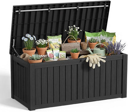 150 Gallon Outdoor Storage Box Waterproof Outside Resin Deck Box, Lockable Storage Bin for Patio Furniture,Garden Tools,Cushions,Pool Accessories(Black)