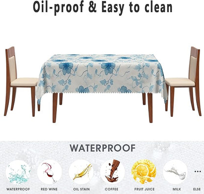 Blue Flower Rectangle Tablecloth Perfect for Spring Home Decor 60x84 Inch Blooming Floral Washable Table Cover Watercolor Rustic Table Cloth Dust-Proof for Farmhouse Decoration Buffet Picnic