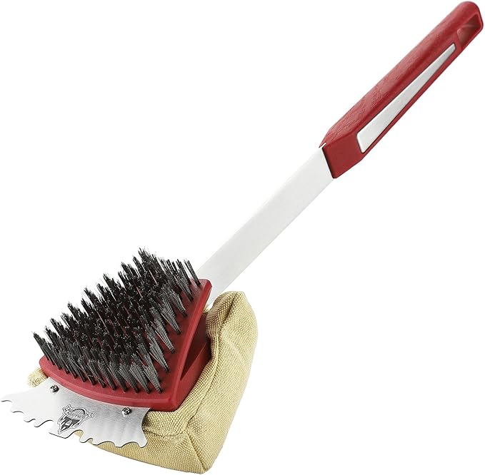 GRILLGEN Grill Brush and Scraper -Heavy Duty Double-Sided with Steam Cleaner Head for Porcelain，Cast Iron, Stainless Steel Grates, Outdoor BBQ Grill Cleaner Accessories