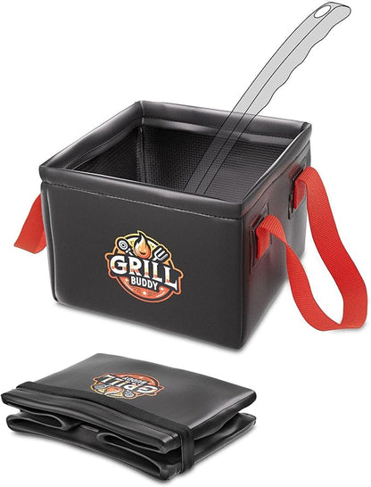 BS-VOG Grill Brush Dunk Tank, Collapsible Water Bucket with Sturdy Handles for Grill Brush Bristle Free, Stable Square Water Basin for BBQ Steam Cleaning (Only Soak Basin No Grill Brush)