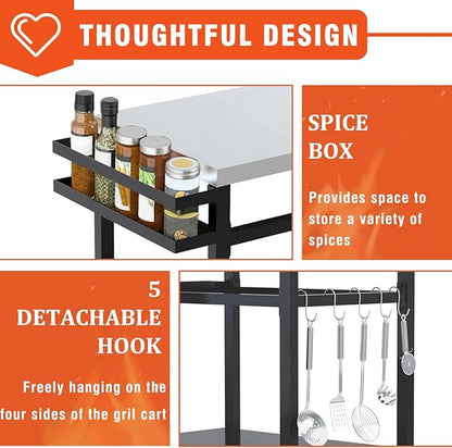 20"x 32" Grill Table with Double-Shelf, Stainless Steel Grill Cart, Multifunctional Food Prep and Pizza Oven Table for Ninja Grill, Blackstone Griddle 17"/22"