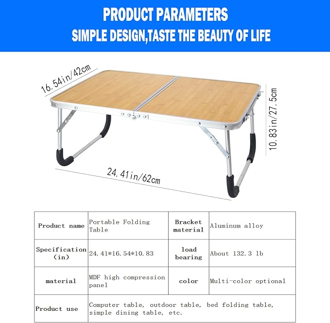 Portable Folding Table - Small Outdoor Folding Table, Suitable for Travel, Camping, Beach, Barbecue, Picnic, Party, Patio (Bamboo)