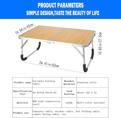 Portable Folding Table - Small Outdoor Folding Table, Suitable for Travel, Camping, Beach, Barbecue, Picnic, Party, Patio (Bamboo)