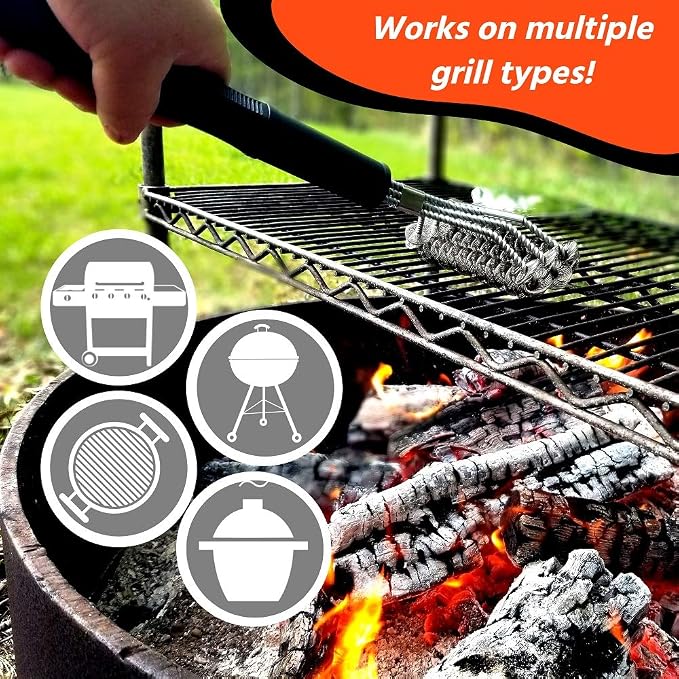 Bristle Free Grill Brush with Scraper, 10-Inch | Coiled Stainless Steel BBQ Grill Cleaner with Built-In Scraper for Gas, Charcoal and Outdoor Grills