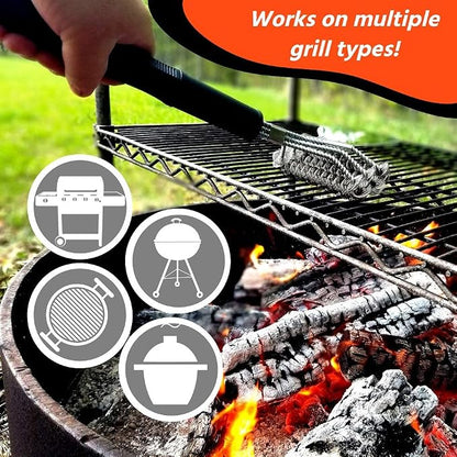 Bristle Free Grill Brush with Scraper, 10-Inch | Coiled Stainless Steel BBQ Grill Cleaner with Built-In Scraper for Gas, Charcoal and Outdoor Grills