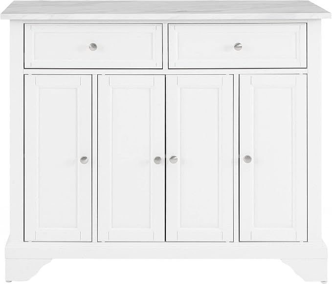 Crosley Furniture Avery Rolling Kitchen Island Storage Cart with Shelves, Microwave Stand, Coffee Bar, Distressed White