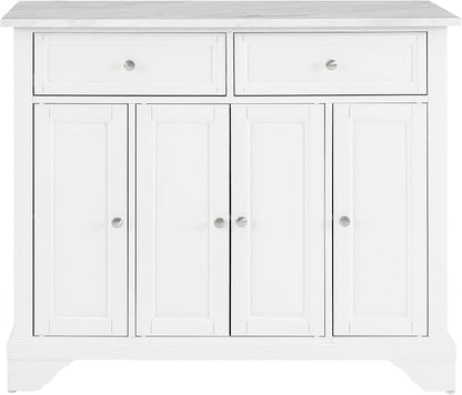 Crosley Furniture Avery Rolling Kitchen Island Storage Cart with Shelves, Microwave Stand, Coffee Bar, Distressed White