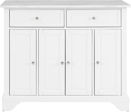 Crosley Furniture Avery Rolling Kitchen Island Storage Cart with Shelves, Microwave Stand, Coffee Bar, Distressed White
