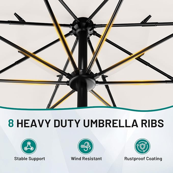 AreShark 9ft 3-Tier Patio Umbrellas, Outdoor Umbrella with 8 Sturdy Ribs UV Protection Windproof, Market Table Umbrella w/Push Button Tilt & Crank for Pool, Porch, Deck, Garden(Cream White)