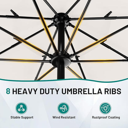 AreShark 9ft 3-Tier Patio Umbrellas, Outdoor Umbrella with 8 Sturdy Ribs UV Protection Windproof, Market Table Umbrella w/Push Button Tilt & Crank for Pool, Porch, Deck, Garden(Cream White)