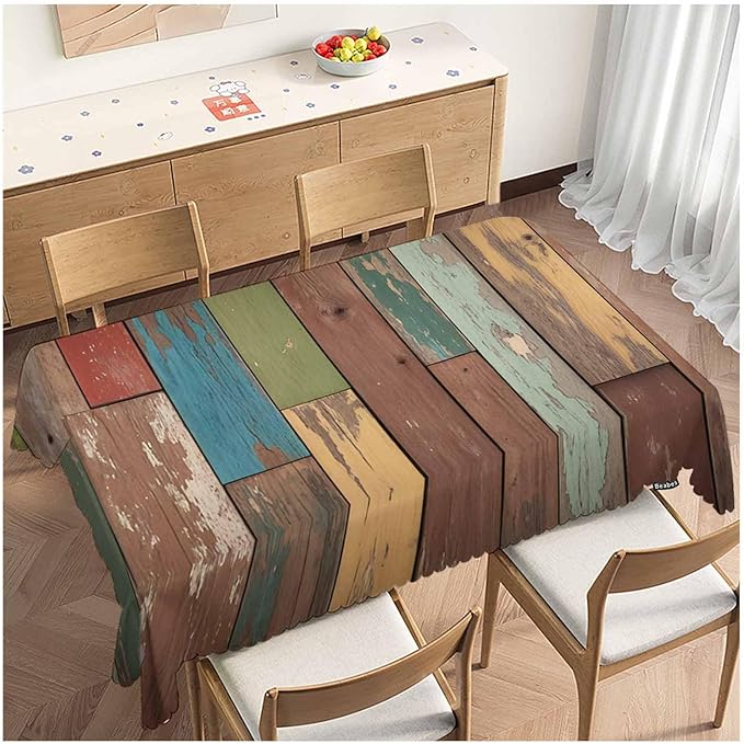Tablecloth Grunge Wood, Retro Wooden Plank Brown Rectangular Table Cover Kitchen Table Cloth for Dining Hotel Canteen Coffee BBQ Parties Tabletop Decoration, 52x70 Inch