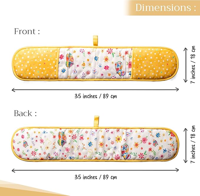 Maison d' Hermine Double Oven Mitts 100% Cotton 7"x35" Double Oven Mitt Heat Resistant BBQ Cooking Gloves with Loop Baking Grilling Kitchen Hotel Home Farmhouse Spring Summer (Happy Florals - Sweety)
