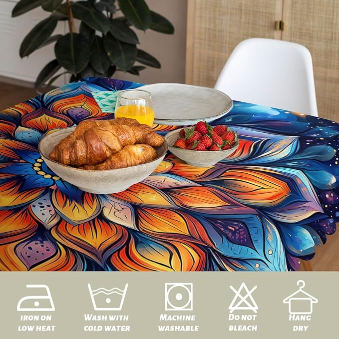 Mandala Decorative Rectangle Table Cloth Colorful Fantasy Mysterious Flower Rectangle Table Cover Anti-Oil Tablecloth for Dining Tables, Parties, Wedding and Banquet Decoration 52 x 70 Inch 4-6 Seats