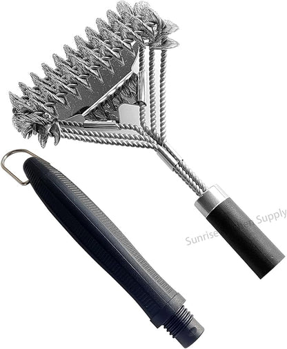 SUNRISE 2 Pcs Set Stainless Steel BBQ Grill Brushes, BBQ Brush with Scraper, Grill Brush, Bristle Free, Extra Strong Brush Head
