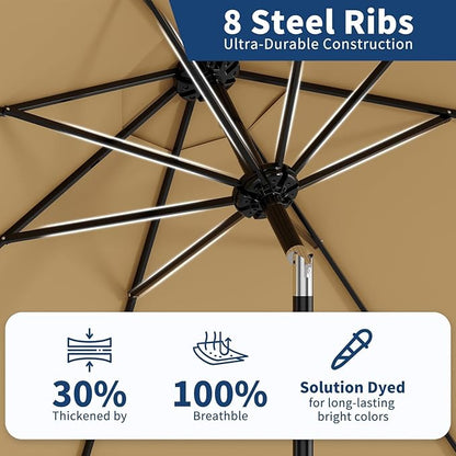 Garvee 9FT Patio Umbrella - Outdoor Table Umbrella with Crank Lift & Push Button Tilt - Market Umbrella 8 Sturdy Ribs UV Protection for Pool, Deck, Yard, Garden, Tan