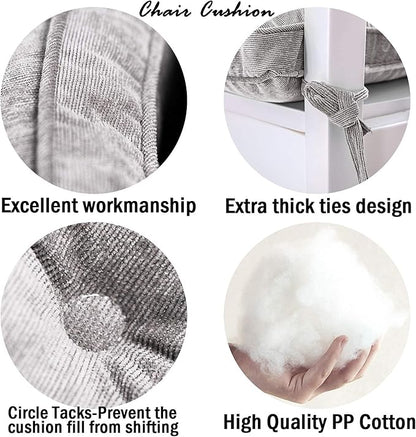 Tiita Chair Cushions for Dining Chairs Set of 4, 18x18 Inch Seat Cushions with Ties, Square Floor Pillows Pad for Indoor/Outdoor, Grey