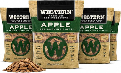 Western Apple BBQ Smoking Chips 4 Pack – 100% Real Wood for Grilling & Smoking – Mild, Sweet, and Delicate Smoke Flavor – Perfect for Pork, Ribs, Pork Shoulder, Chops, Vegetables & Beef (Apple)