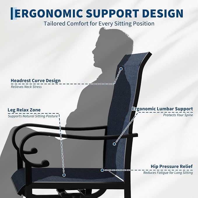 GarveeLife Patio Swivel Chair Set of 6, All-Weather Outdoor Dining Chairs with High Back, Rocker-Swivel Combo Patio Chairs for Backyard Deck Poolside, Navy Blue