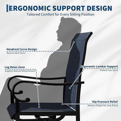 GarveeLife Patio Swivel Chair Set of 6, All-Weather Outdoor Dining Chairs with High Back, Rocker-Swivel Combo Patio Chairs for Backyard Deck Poolside, Navy Blue