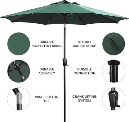 Sun-Ray 9' Round Patio Umbrella with Push-Button Tilt and Hand Crank Lift System, Market Umbrella for Porch, Deck, and Patio