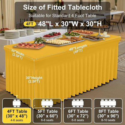 Smiry Spandex Elastic Fitted Table Cloth Skirt for 4FT Rectangle Table | Stretch Washable Table Cloth, Banquet Table Cover for Wedding, Party, Indoor & Trade Shows, (Mustard Yellow, 48Lx30Wx30H)