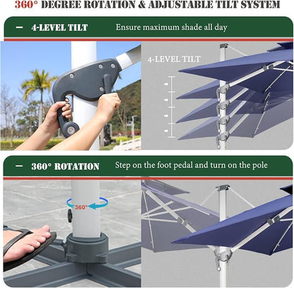 Cantilever Patio Umbrella with Cross Base and Cover Included - 360° Rotation Large Heavy Duty Offset Outdoor Umbrella with Easy Tilt for Pool Backyard Deck Garden (10x10 FT Navy Blue)