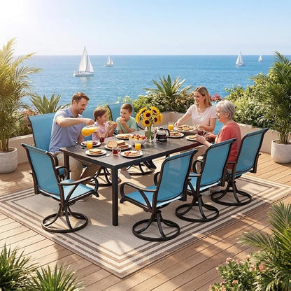 DWVO Swivel Patio Chairs Set of 8, Blue Outdoor Swivel Chairs with High Back Support, 360° Rotation Swivel Rocking Chairs for Porch Garden, Heavy Duty Patio Swivel Rockers, 330LBS Capacity