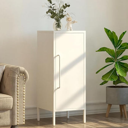 Metal Storage Cabinet with 2 Adjustable Shelves Small Storage Cabinets with Door for Office Kitchen Bathroom Living Room Pantry Garage (White)