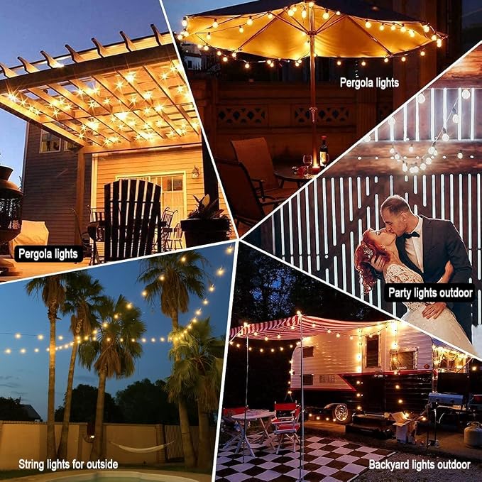 Outdoor String Lights Waterproof Patio Lights 200FT with 100+4 Shatterproof G40 LED Edison Outdoor String for Party Backyard Gazebo Pegola Cafe, 2Pack x 100ft