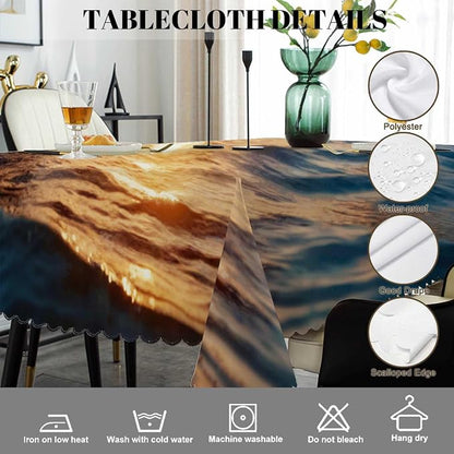 Swono Dolphin Rectangle Tablecloth Ocean Animal Dolphin Jumping Sunset Table Cloth Dining Table Cover for Home Kitchen Restaurant Party Buffet Picnic, 52x70 Inch