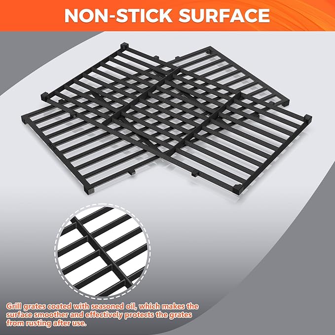 QuliMetal 7637 Grill Grates for Weber Spirit E210,E220,S210,S215 with Front Control,Replacement Grill Parts for Weber Spirit 200 & GS4 Spirit II E210,Spirit II E220,17.5 x 10.2 Inch,2-Pack