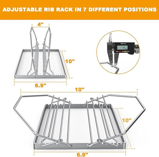 BBQ-PLUS Adjustable Turkey Roasting Rack for Smoker Grill and Oven, V Shaped Chicken Roasting Stand for Outdoor Indoor Grilling, Must-Have Smoker Accessories, Stainless Steel